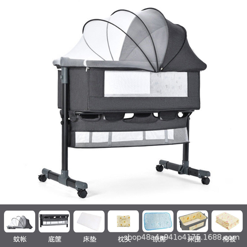 Newborn multifunctional crib convertible to big bed, baby bed, bassinet, foldable, mobile, adjustable height, portable
