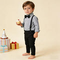 New spring korean style children's outfit: jacquard long-sleeve shirt and suspender pants set - perfect for baby's first birthday celebration