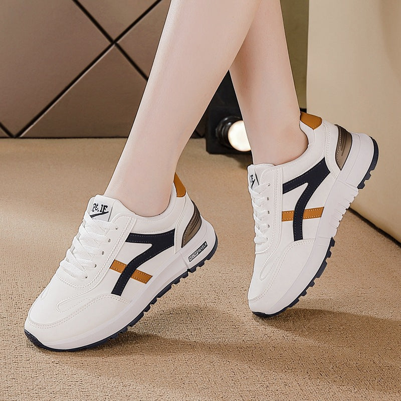 plus size women's shoes spring & fallnew arrival leather sneakers women's korean style flatscasual soft bottom running dad shoes