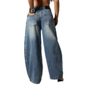 High street fashionjeans women's diagonal metal buckle loose pants gradient washed loosedraped denim moppants