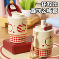 Kids' cartoon double-drink insulated mug, 316l stainless steel coffee cup, stylish design for girls, portable car water bottle with straw