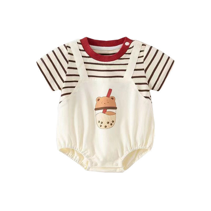 Baby clothes summer thin baby boy short-sleeved 100-day full-month romper ha shirt newborn casual one-piece trendy