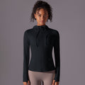 New double-sided nylon solid color zipper pocket hooded sports jacket running fitness yoga long sleeve outerwear for women