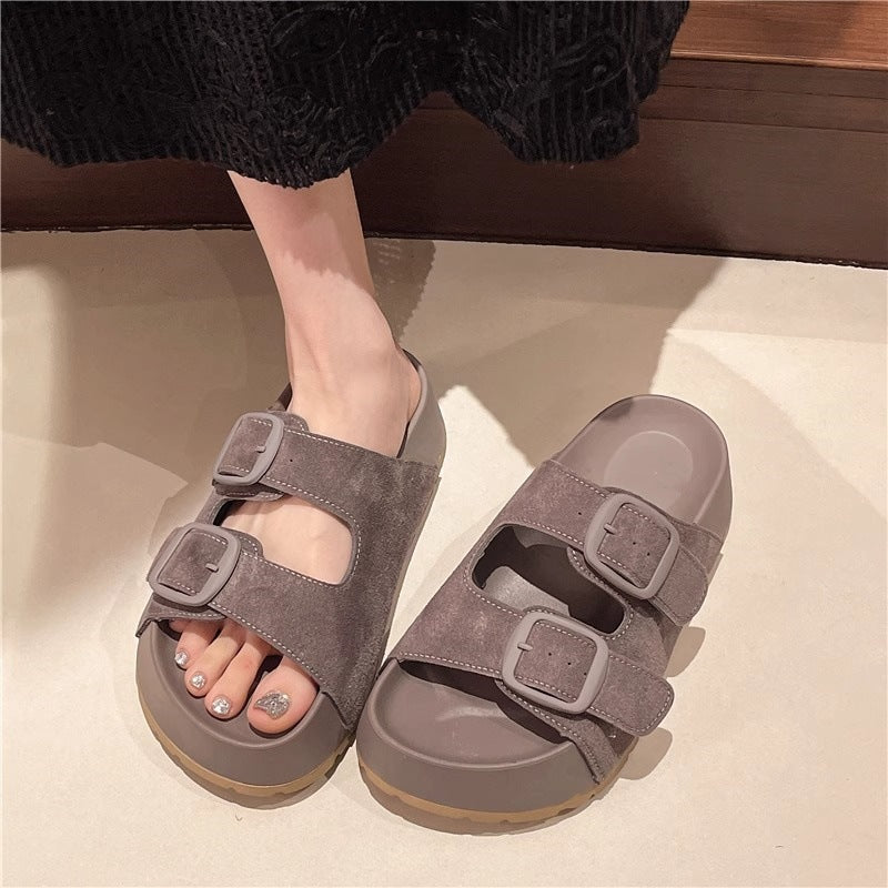 Popular retro thick sole slippers women 2026 summer new style outwear fashioneasiest for match one-line slippers bokensha sandals women