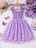 Girls' dress for toddlers and young children, corset-style dress with 3d butterfly flutter sleeves