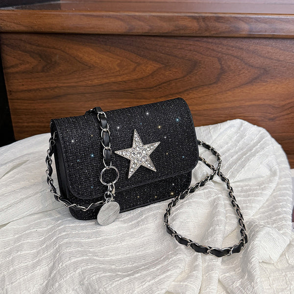 Temperament Mini Fashion Star Trend Small Square Bag Women's Versatile Foreign Style Bright Diamond Premium Texture Niche Messenger Bag