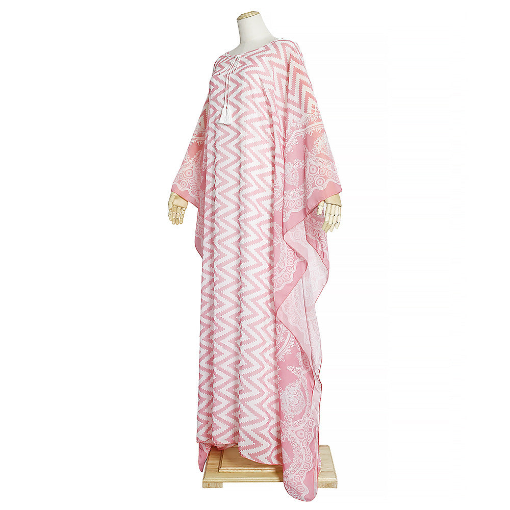 European and american export cross-border e-commerce printed chiffon loose dress african  two-piece set robe + vest