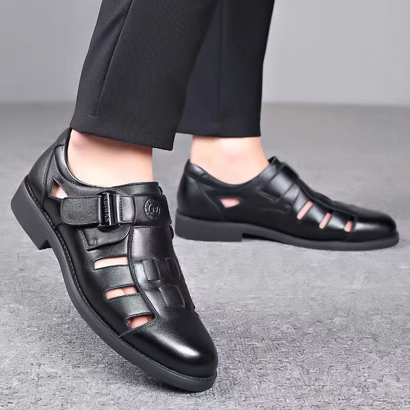 New arrival business hole cool leather shoes men's casual wedding groom british sandals summer breathable youth pointed toe men's shoes