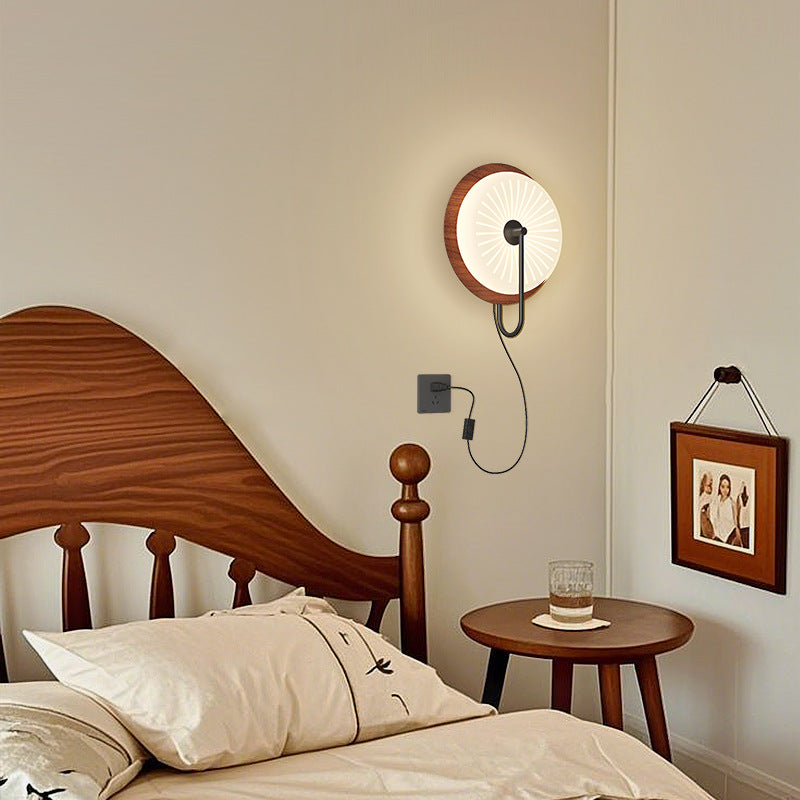 Medieval walnut pattern retro bedside wall lamp French cream donut living room bedroom background wall lighting