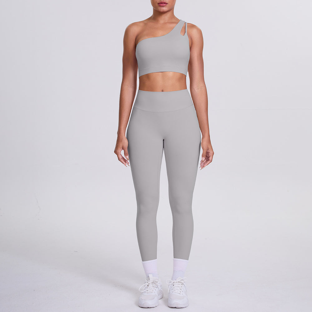 New arrival: barely-there feel, tight-fitting yoga set - one-shoulder, beautiful back sports bra with high-waisted, butt-lifting leggings - women's running & fitness outfit