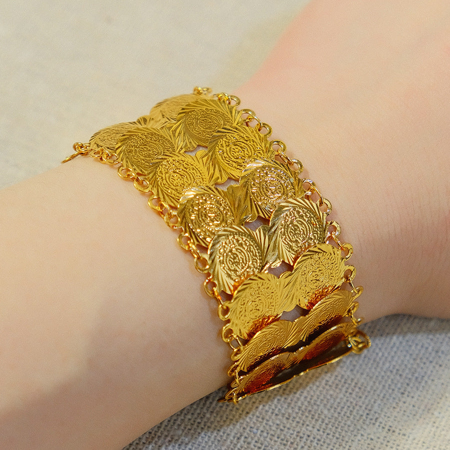 middle eastern luxury coin 3cm bracelet gold-plated copper jewelry accessories bridal wedding birthday gift