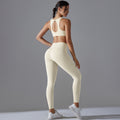 New solid color seamless underwear double-sided jacquard back sports yoga set - high elasticity, tight fit, fitness, and antibacterial yoga apparel