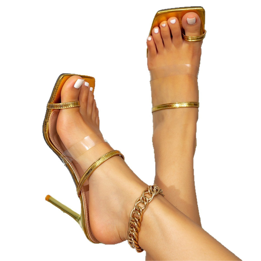 Women's square-toe open-toe sandals with butterfly buckle – stylish, versatile, elegant, minimalist stiletto heels for cross-border amazon sales