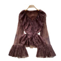 French romantic lace ruffle v-neck flared sleeve top - chic and slimming, autumn  collection