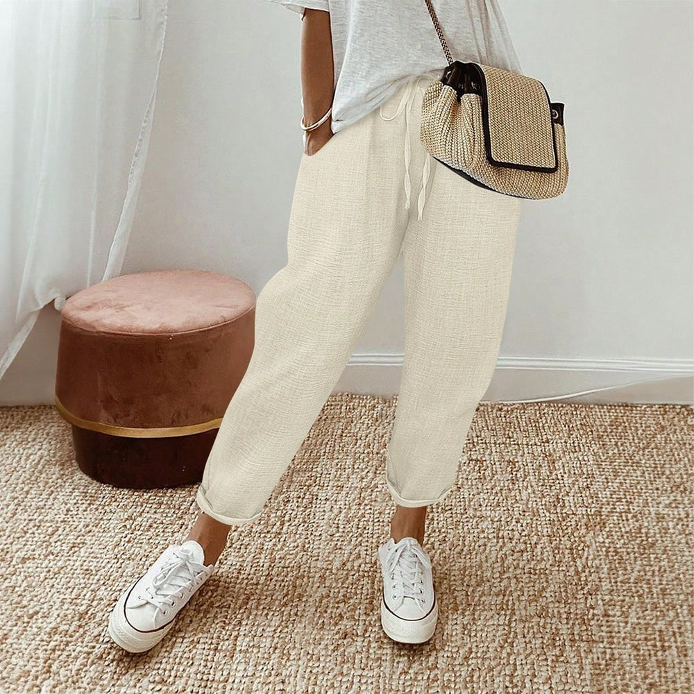 women's clothing  pure color drawstring loosecasualstraight-leg pants workwear pants elegantwork clothing