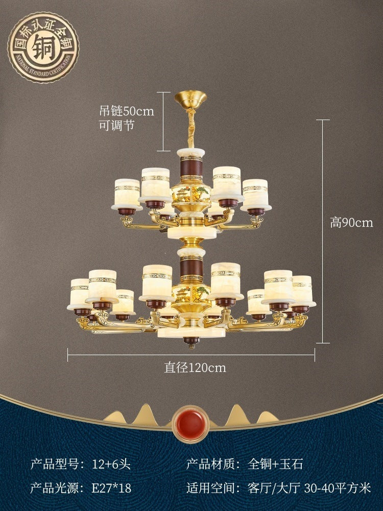 For home house classy chandelier natural jade duplex new lamp zhongshan full copper ancient town new chinoiserie marble