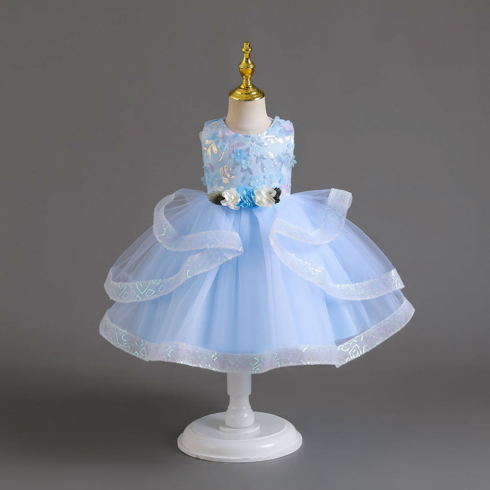 Ready-to-ship new sequin flower kids' dress, princess gown for baby girls, first birthday dress, baby dress