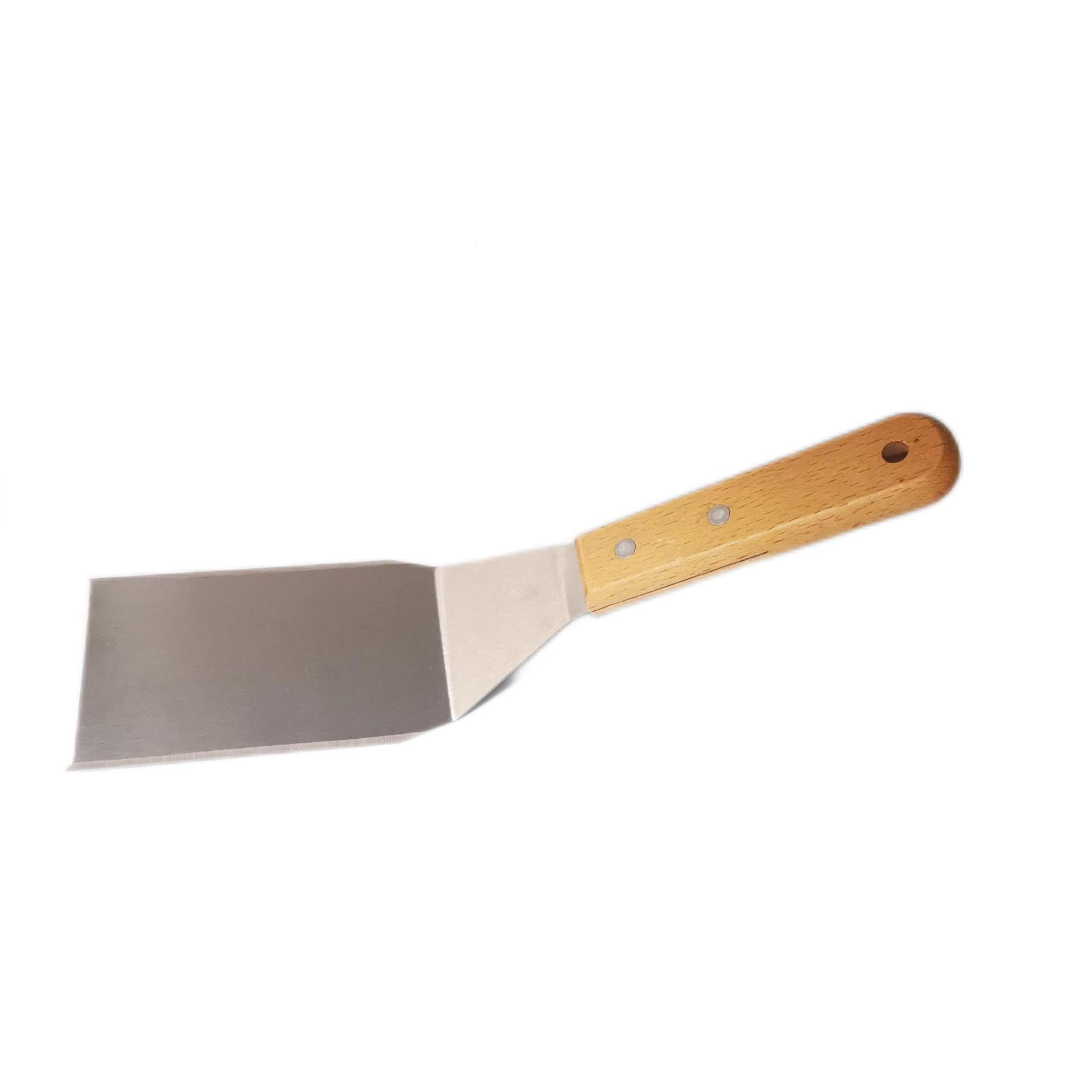 Cross-border stainless steel wooden handle frying shovel combination oblique cooking shovel iron plate steak cooking shovel pancake BBQ tool