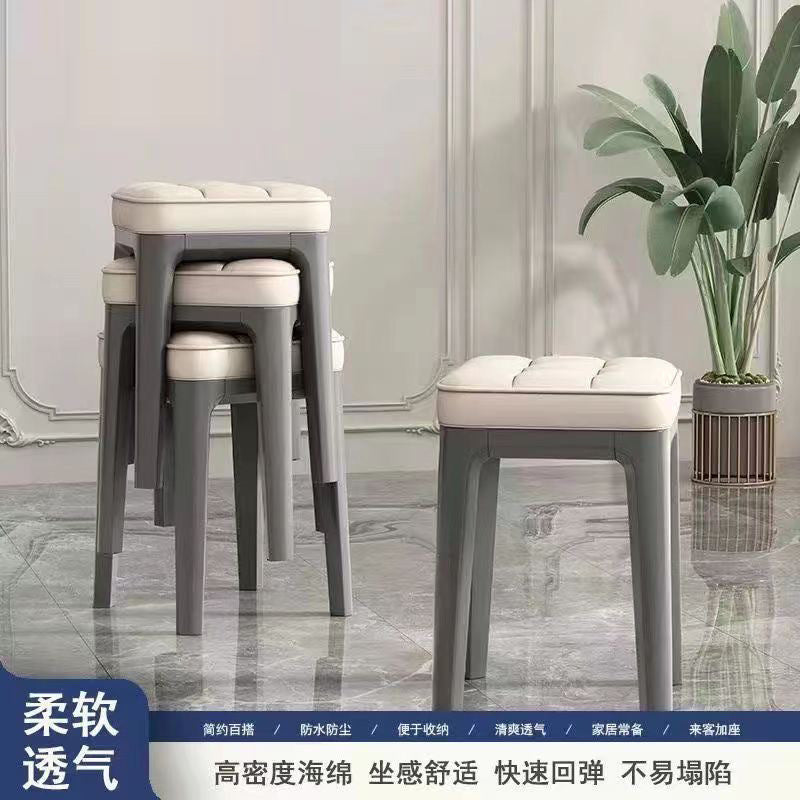 Stackable dining table and stool, modern casual bar back chair, for home scandinavian plastic dining chair, soft bag makeup stool