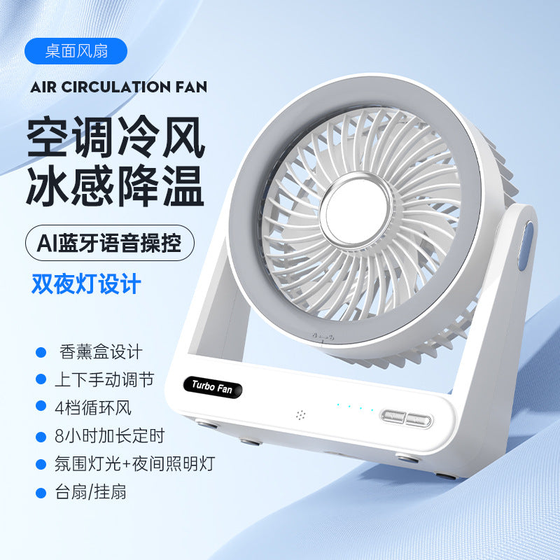 desktop usb mini fan with long battery life, voice timing, electric fan, strong wind, household circulation fan