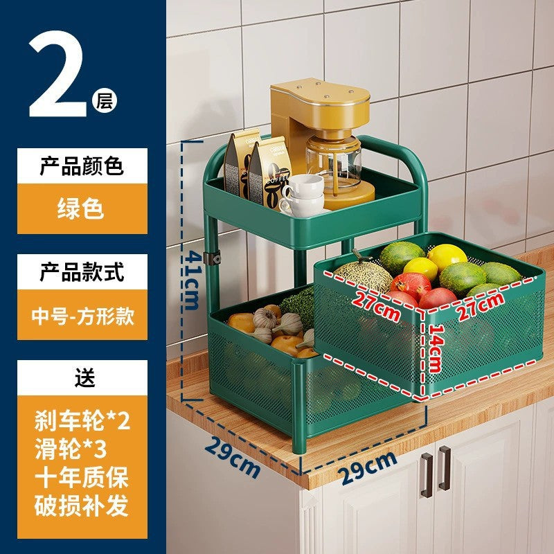 360-degree rotating vegetable organizer, kitchen floor-standing multi-tier round storage rack, dedicated basket storage for vegetables