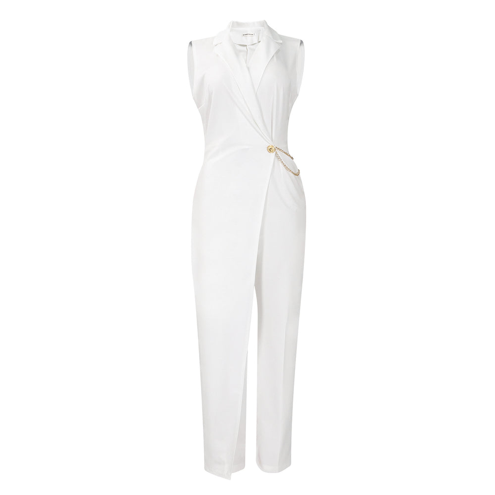 Q130  cross-border new summer elegant fashion sleeveless suit collar women's casual commute jumpsuit