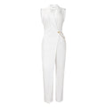 Q130  cross-border new summer elegant fashion sleeveless suit collar women's casual commute jumpsuit