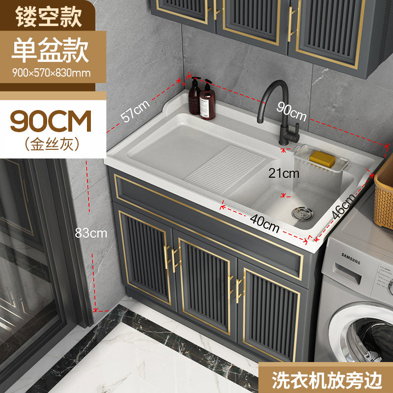 Space Aluminum Balcony Washing Machine Cabinet Combination significant other Pool Slot Integrated Flip Cover Pulsator Hand Washbasin with Rub Board