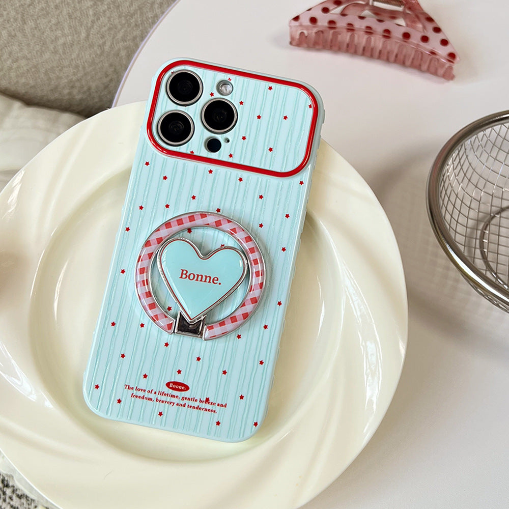 Color block vertical stripe little red star heart stand compatible with apple 17 pro max phone case sweet girl full coverage 16 protective cover