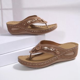 Temu cross-border new arrivalplus size women's wedge sandals fashion style gridscasualplaid polyurethane bottom