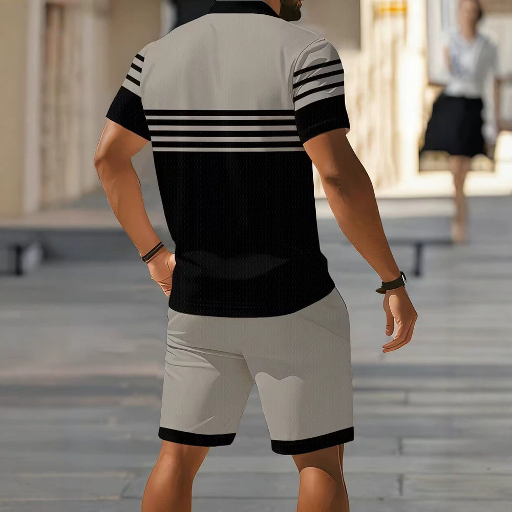 hot-selling men's polo shirt set, new summer two-piece casual short-sleeve and shorts set, dropshipping available