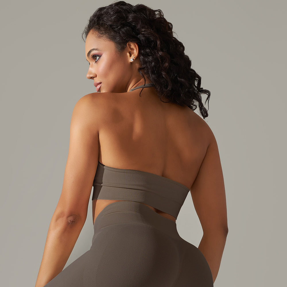 European and american new sexy backless yoga top women's seamless quick-dry sports halter bra running fitness yoga vest
