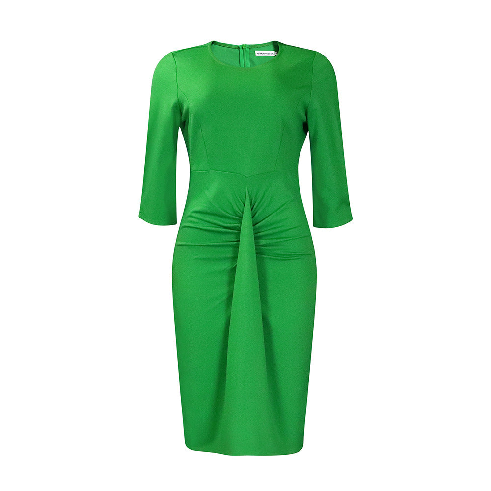 European and american style summer new fashion professional elegant solid color round neck bodycon pencil skirt ol dress - wholesale