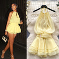 Pure desire halter beaded suspender dress goddess elegant waist ruffles chiffon skirt fairy vacation skirt