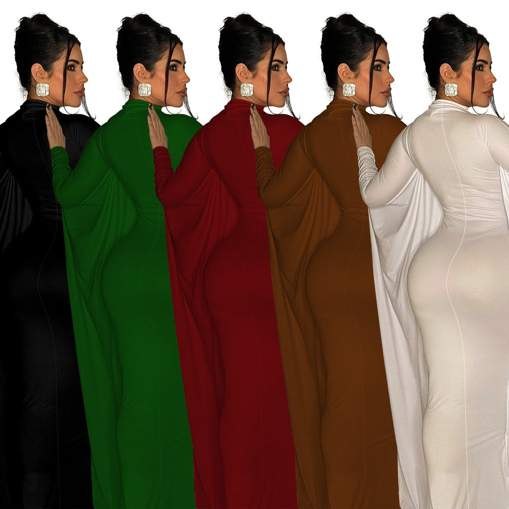 C6575 cross-border   fashion women's solid color batwing long sleeve maxi dress