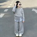 Girls' spring outfit : stylish kids' gray spring/autumn sweatshirt three-piece set, versatile sweatshirt outfit, korean style