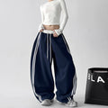 High-waisted, slimming, striped, color-block wide-leg pants, new for autumn . women's loose-fitting, straight-leg, floor-length trousers, korean and japanese casual style