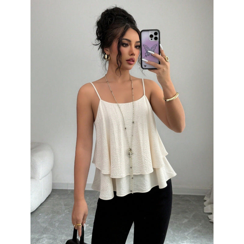 Women's new summer casual minimalist solid color double-layer design loose tank top