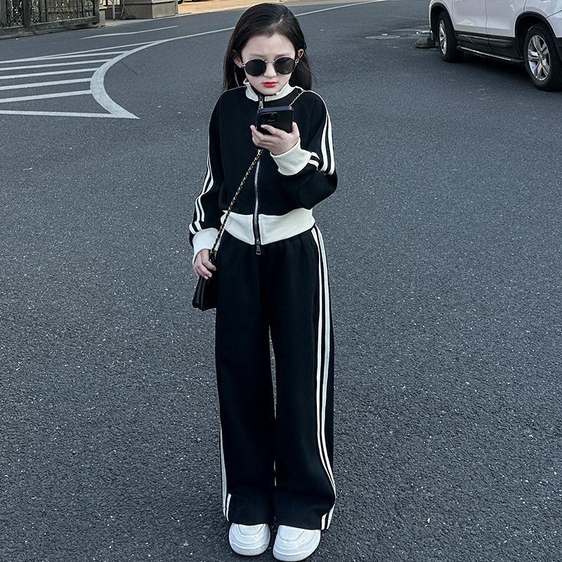 Girls'  new fashion kids' casual spring tracksuit set - cardigan jacket & wide-leg pants two-piece outfit