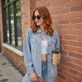 European and american cross-border e-commerce  new arrival washed vintage loose casual early autumn new slit denim shirt for women