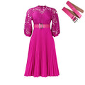 Amazon foreign trade women's clothing  new fashion plus size lace crochet sexy hollow-out pleated european and american style dress