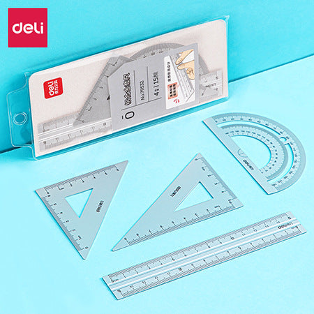 Deli 79532 Metal ruler set Junior high school exam Geometric ruler set Student exam ruler four-piece set Wholesale