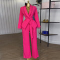 European and american cross-border women's fashion:  autumn/winter new collection - statement blazer with heavy-duty tie detail and wide-leg trousers set