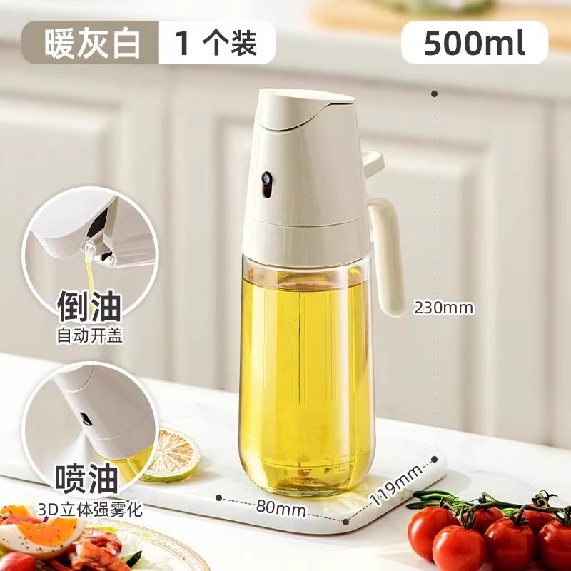 Oil sprayer bottle - dual-use, mist & pour, kitchen glass, leak-proof, non-stick, for soy sauce, vinegar & seasonings