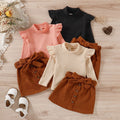 European and american style export children's clothing:  autumn/winter girls' high-neck knitted corduroy two-piece set for little girls
