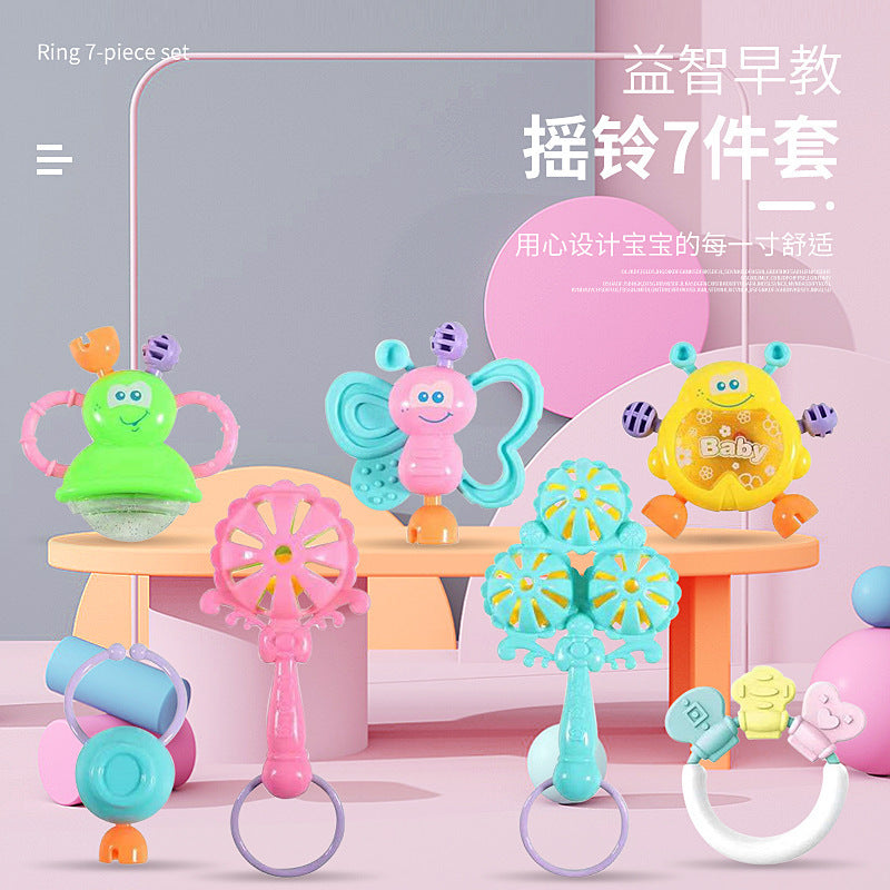 Baby Rattle Toy Creative Educational Early Education Baby Grasp Toddler Soothing Props Bite Tooth Glue Bell Set