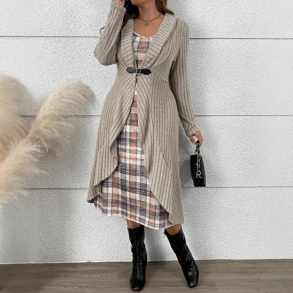 2025fall and winter cross-border pleated longlong sleevescardigan windbreaker outer knittingoutwear lined dress suit