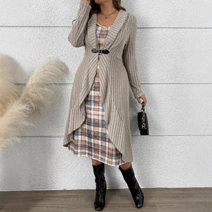 2025fall and winter cross-border pleated longlong sleevescardigan windbreaker outer knittingoutwear lined dress suit