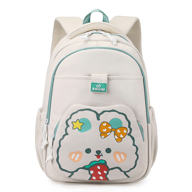 Elementary school backpack - cute cartoon rabbit design, multiple pockets, easy to clean, shape-retaining, dopamine color scheme, water-resistant backpack