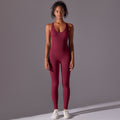 European and american seamless one-piece yoga suit, cutout back design, sports bodysuit, tummy control, tight fit, butt lift, women's fitness jumpsuit